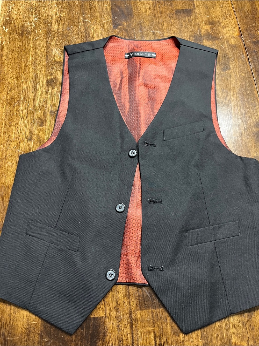 Youth Black Vest with Red Lining by